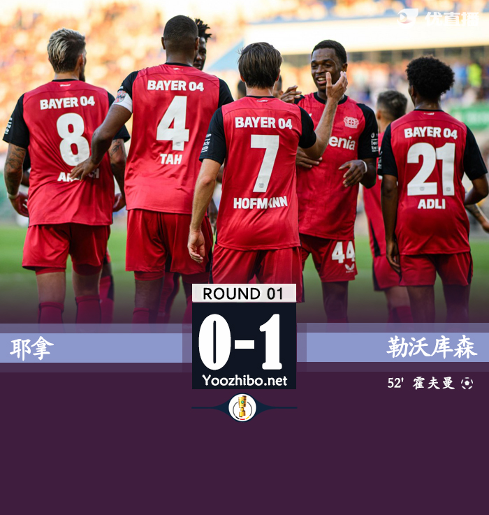 勒沃库森1-0耶拿晋级下一轮 格里马尔多助攻霍夫曼制胜