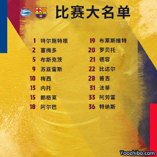 <a href=/zuqiujrs/barcelona/ target=_blank class=infotextkey>巴萨</a>收官战vs阿拉维斯大名单